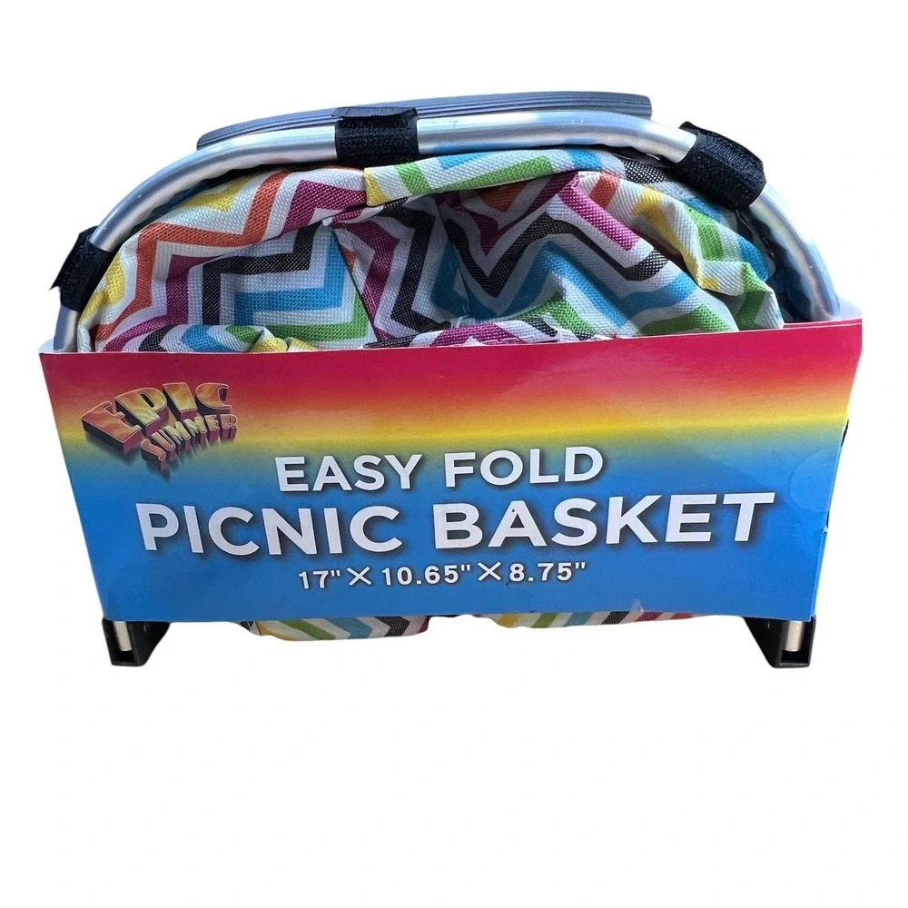 Epic Summer Easy Fold Picnic Basket Multi-Color Chevron Collapsible Frame